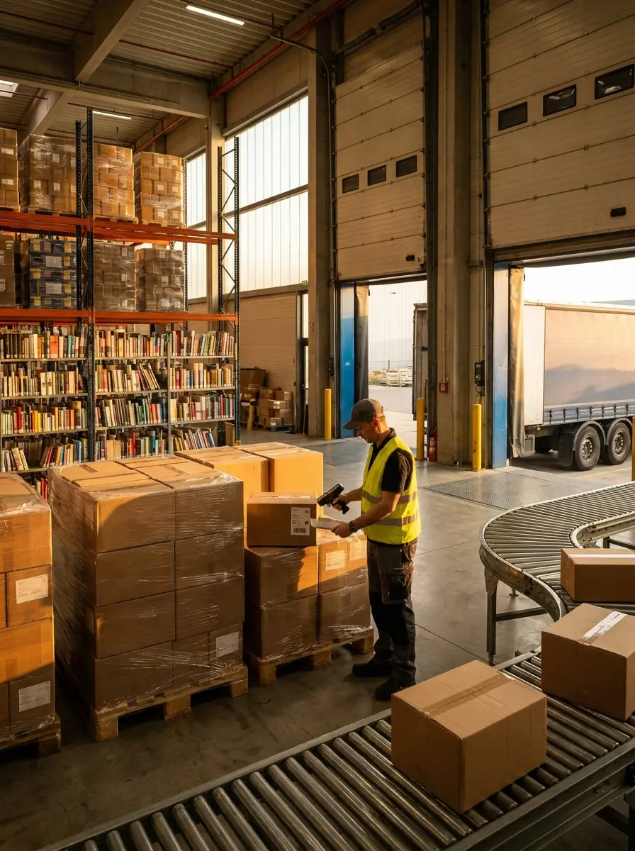 Centro de logística de livros com operação de cross-border e exportação.